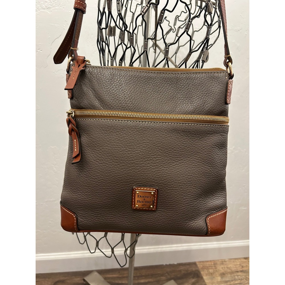 Dooney & Bourke Pebble Grain Leather Triple Zip Crossbody Bag Taupe